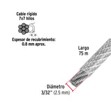 Metro de Cable Rígido 3/32' Acero 7X7 Recubierto PVC, 75 m