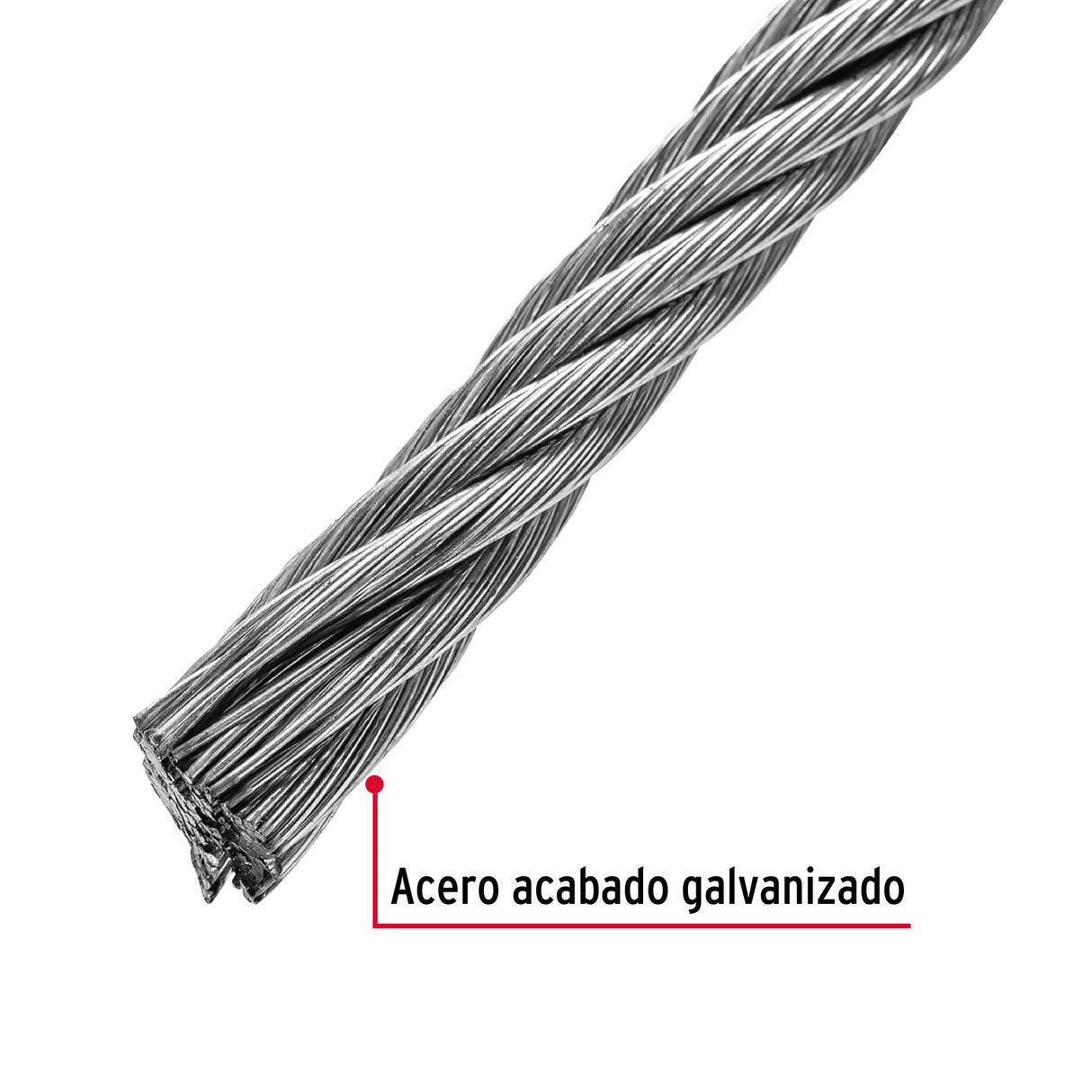 Metro de Cable Rígido 3/8' de Acero 7X7 Hilos, 75 m, Fiero