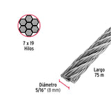 Metro de Cable Flexible 5/16' de Acero 7X19 Hilos, 75 m