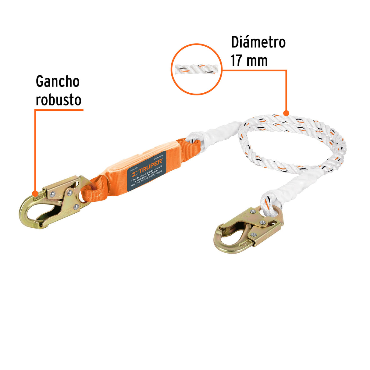 Línea de Vida 1.8M Cuerda Poliéster, Absorbedor Impacto, Ansi
