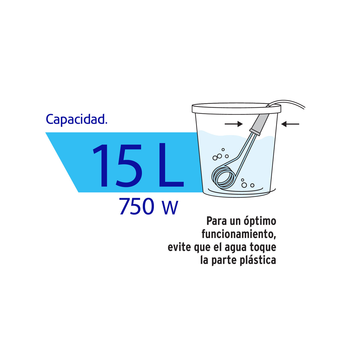 Calentador de Inmersión para Agua #4 de 15 L, 750 W, Volteck