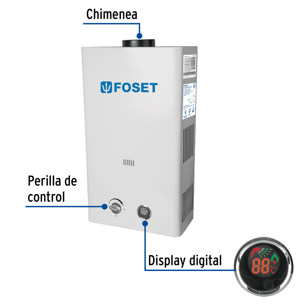 Calentador Instantáneo, 13 L, 3 Servicios, Gas Natural, Foset