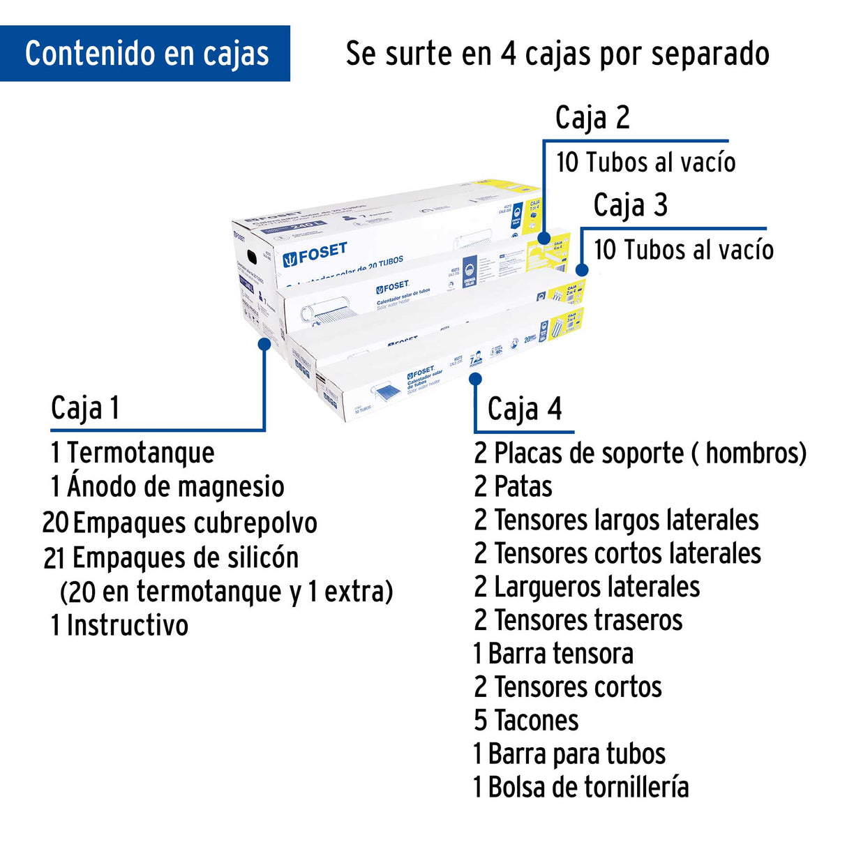Calentador Solar de Agua, 20 Tubos, 240 L, 7 Personas, Foset