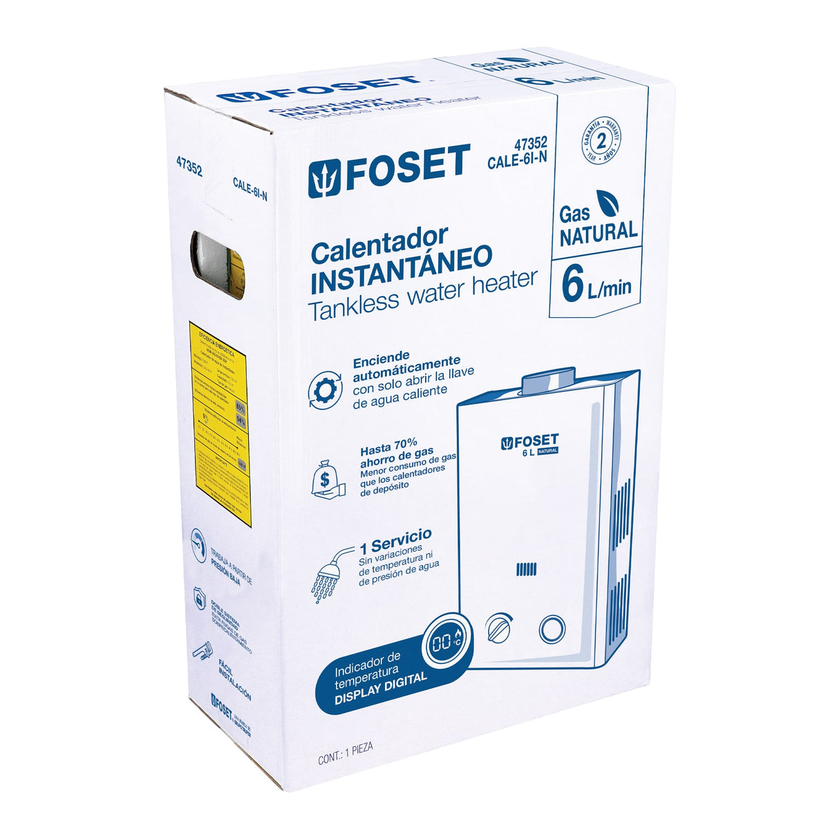 Calentador Instantáneo, 6 L, 1 Servicio, Gas Natural, Foset