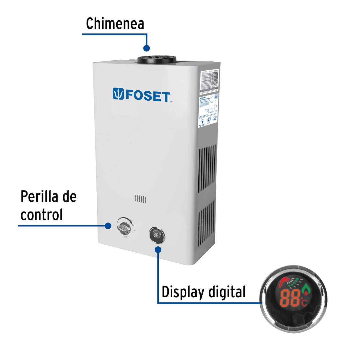 Calentador Instantáneo, 6 L, 1 Servicio, Gas Natural, Foset