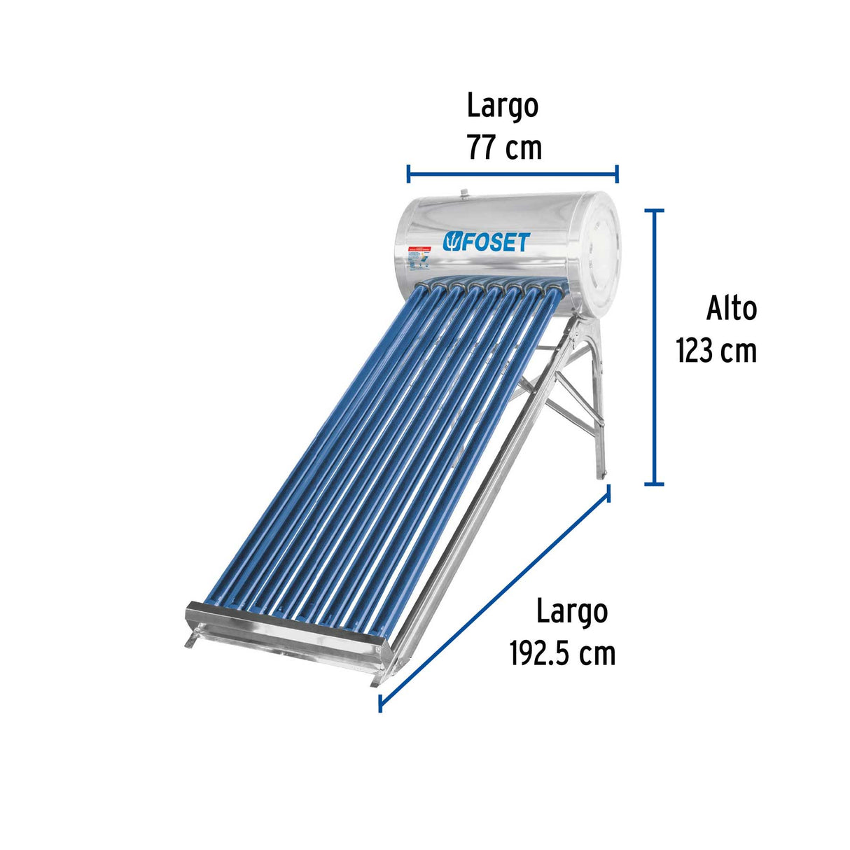 Calentador Solar de Agua, 8 Tubos, 94 L, 2 Personas, Foset