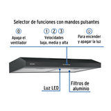 Campana Extractora 75 cm, Empotrable, Negra, Foset