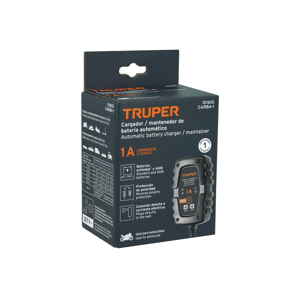 Cargador/Mantenedor de 1 a para Baterías de 6/12 V, Truper