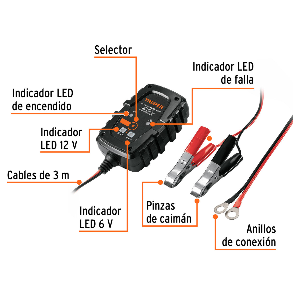 Cargador/Mantenedor de 1 a para Baterías de 6/12 V, Truper