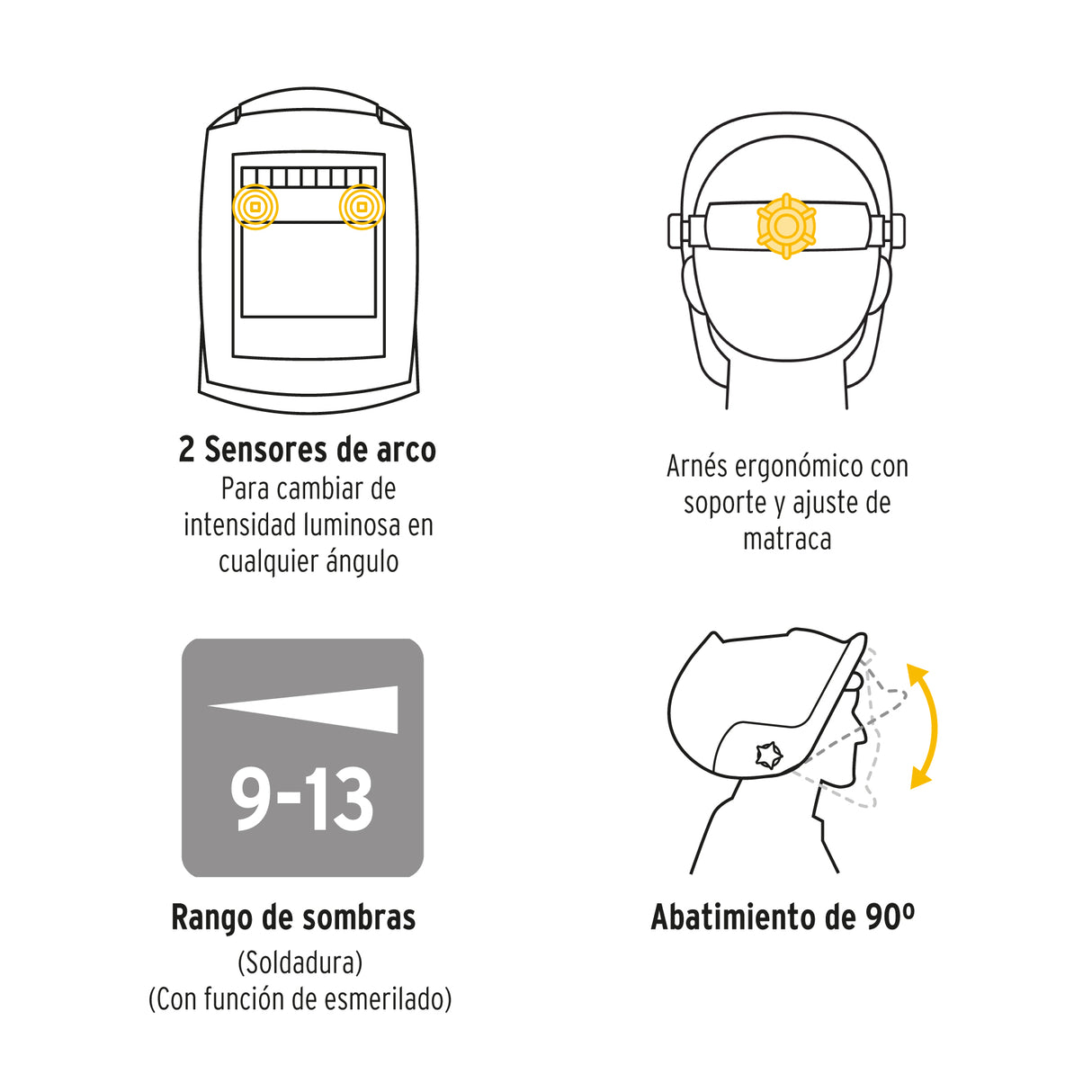 Careta Electrónica para Soldar Sombra 9-13, Rayos, Pretul