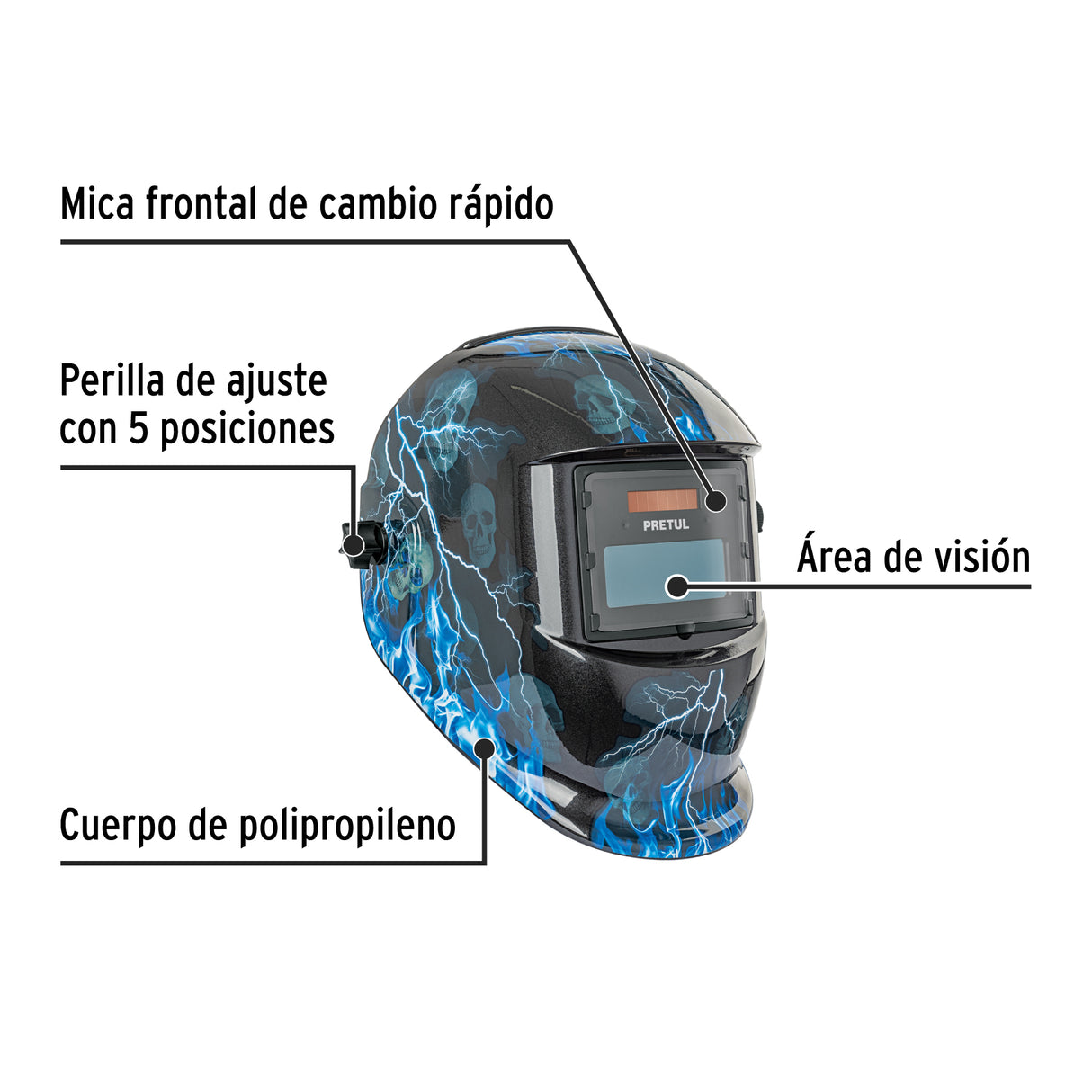 Careta Electrónica para Soldar Sombra 9-13, Rayos, Pretul