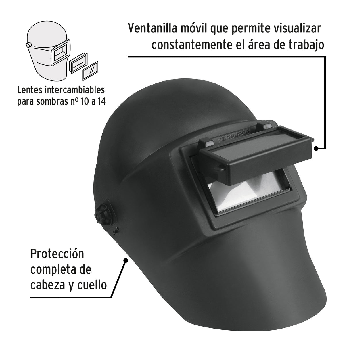 Careta para Soldar con Lente Abatible, Sombra 11, Truper