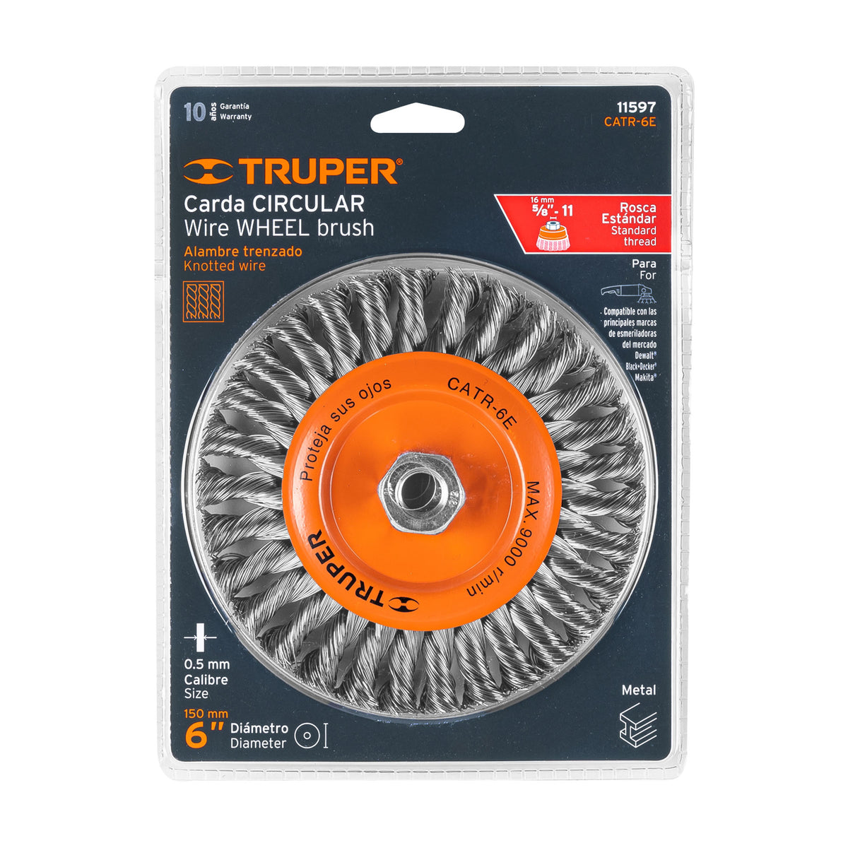 Carda Circular 6' Alambre Trenzado, Eje 5/8'-11, Truper