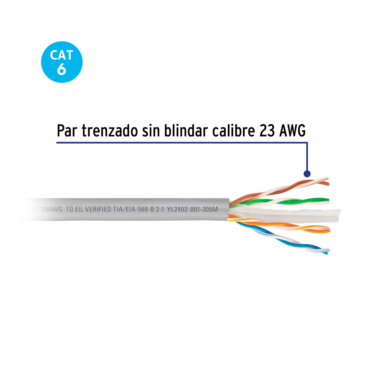 Metro de Cable UTP CAT6, Bobina de 305M, Gris, Volteck