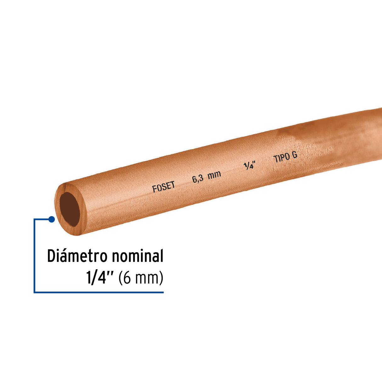 Tubo Flexible de Cobre 1/4', Rollo de 15M, 1.7 kg, Foset