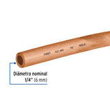 Tubo Flexible de Cobre 1/4', Rollo de 15M, 1.7 kg, Foset