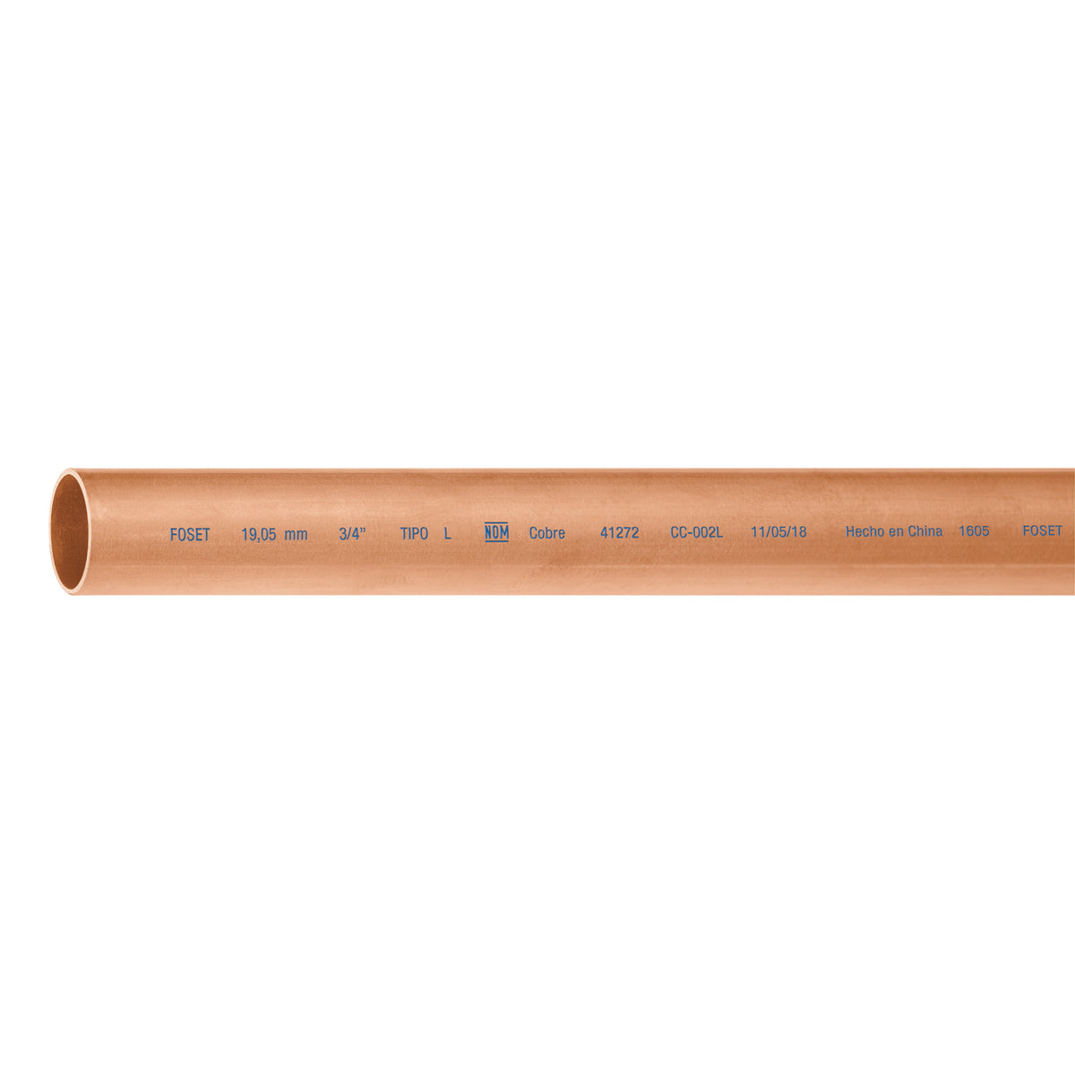 Tubo Rígido de Cobre 3/4' Tipo 'L', 3M, 1.9 kg, Foset