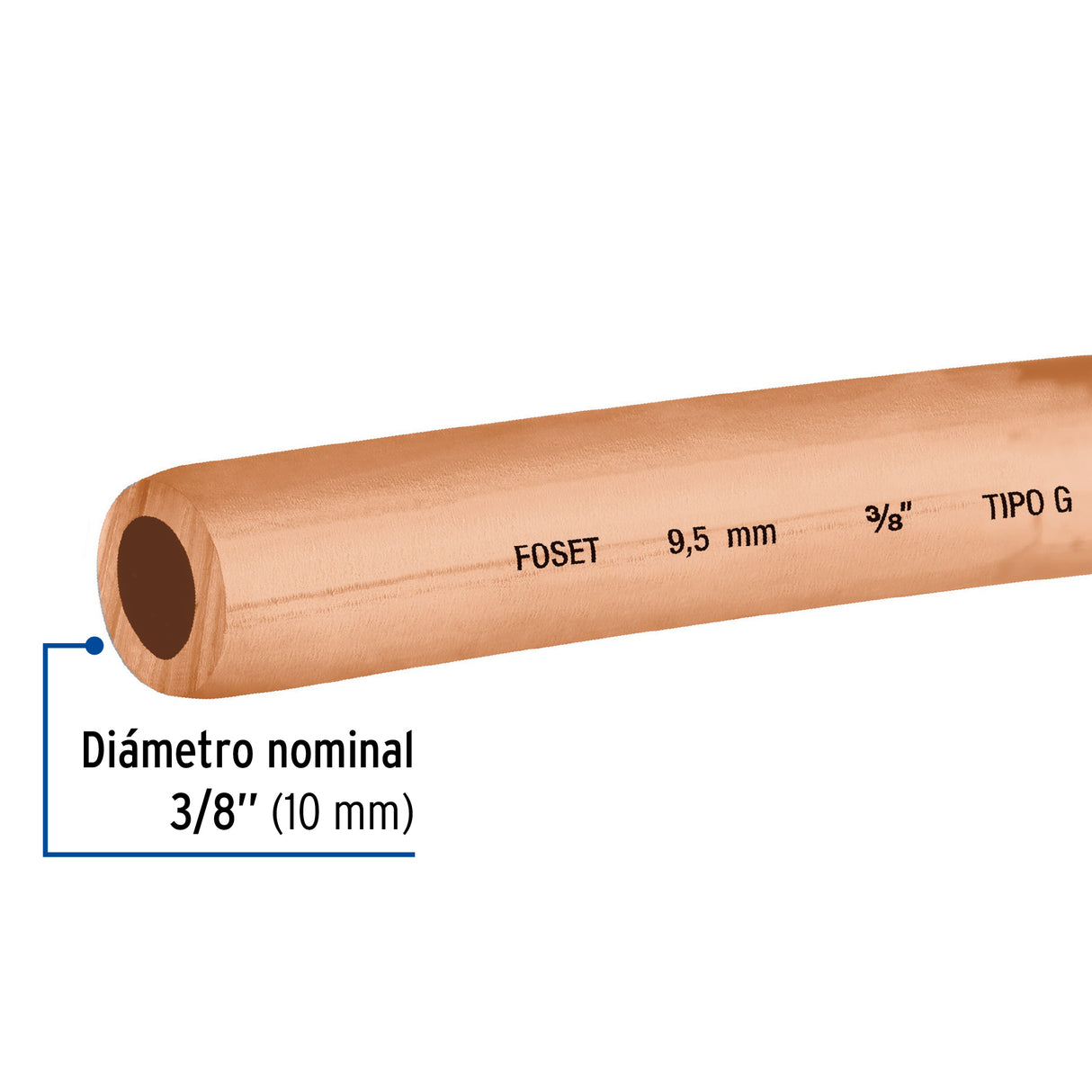Tubo Flexible de Cobre 3/8', Rollo de 15M, 2.6 kg, Foset