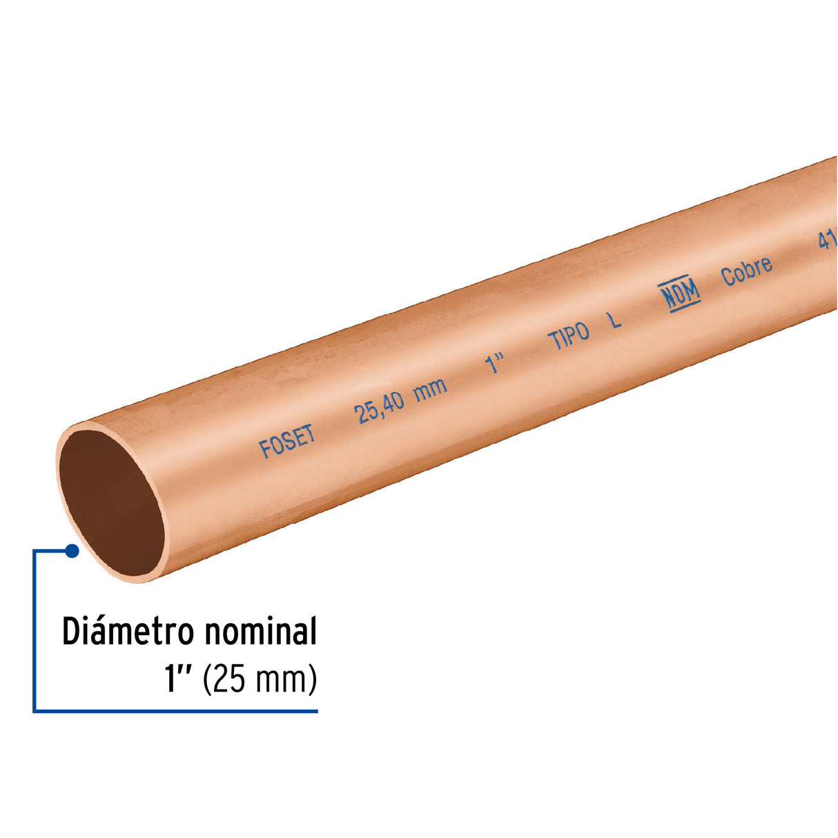 Tubo Rígido de Cobre 1' Tipo 'L', 3M, 2.9 kg, Foset