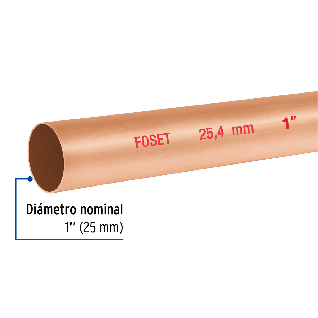 Tubo Rígido de Cobre 1' Tipo 'N', 3M, 1.4 kg, Foset