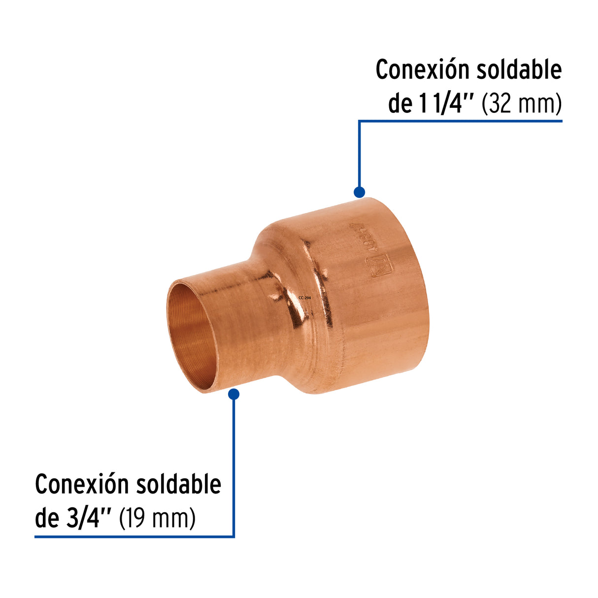 Reducción Campana de Cobre 1-1/4 X 3/4', Foset
