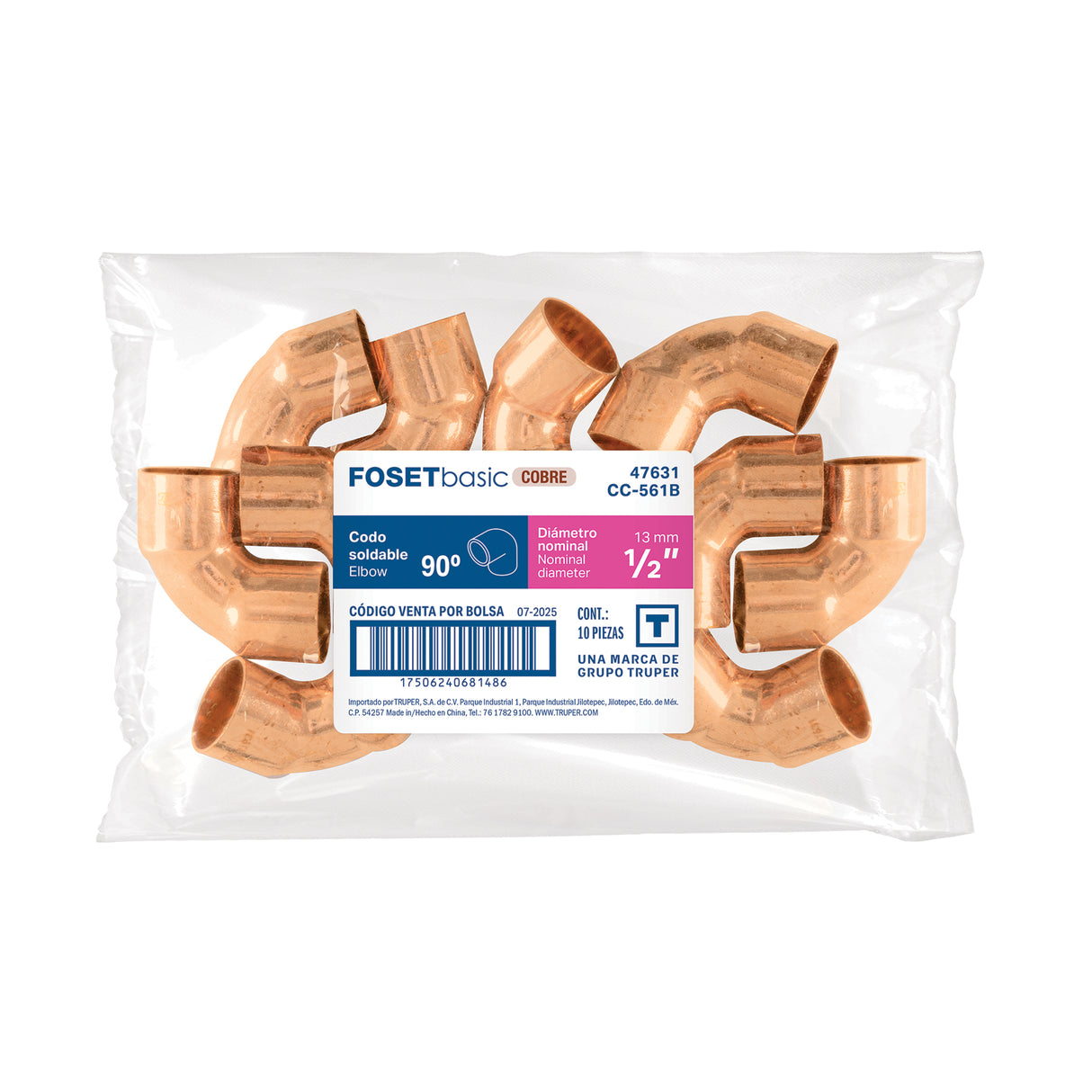 Codo 90° de Cobre 1/2', Foset Basic