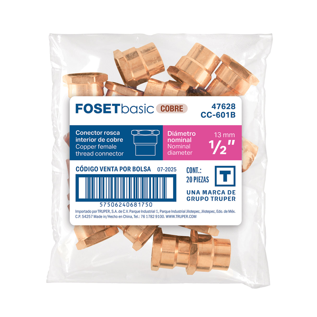 Conector de Cobre de Rosca Interior 1/2', Foset Basic