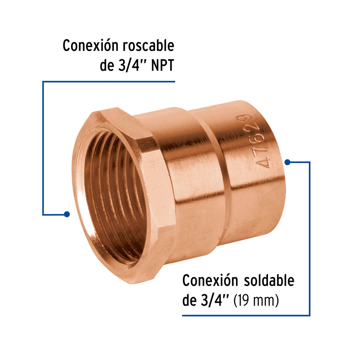 Conector de Cobre de Rosca Interior 3/4', Foset Basic