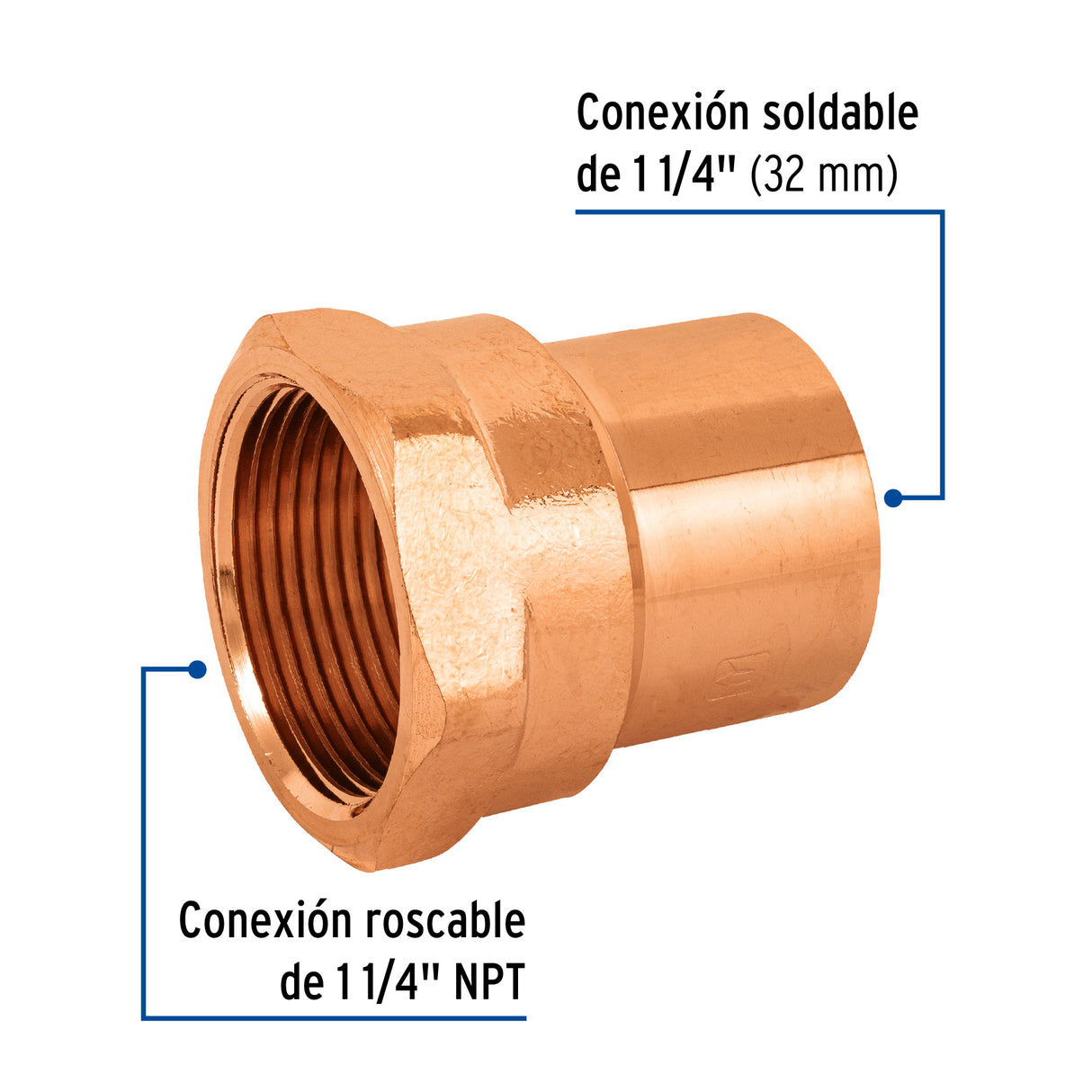 Conector de Cobre, Rosca Interior 1-1/4', Foset