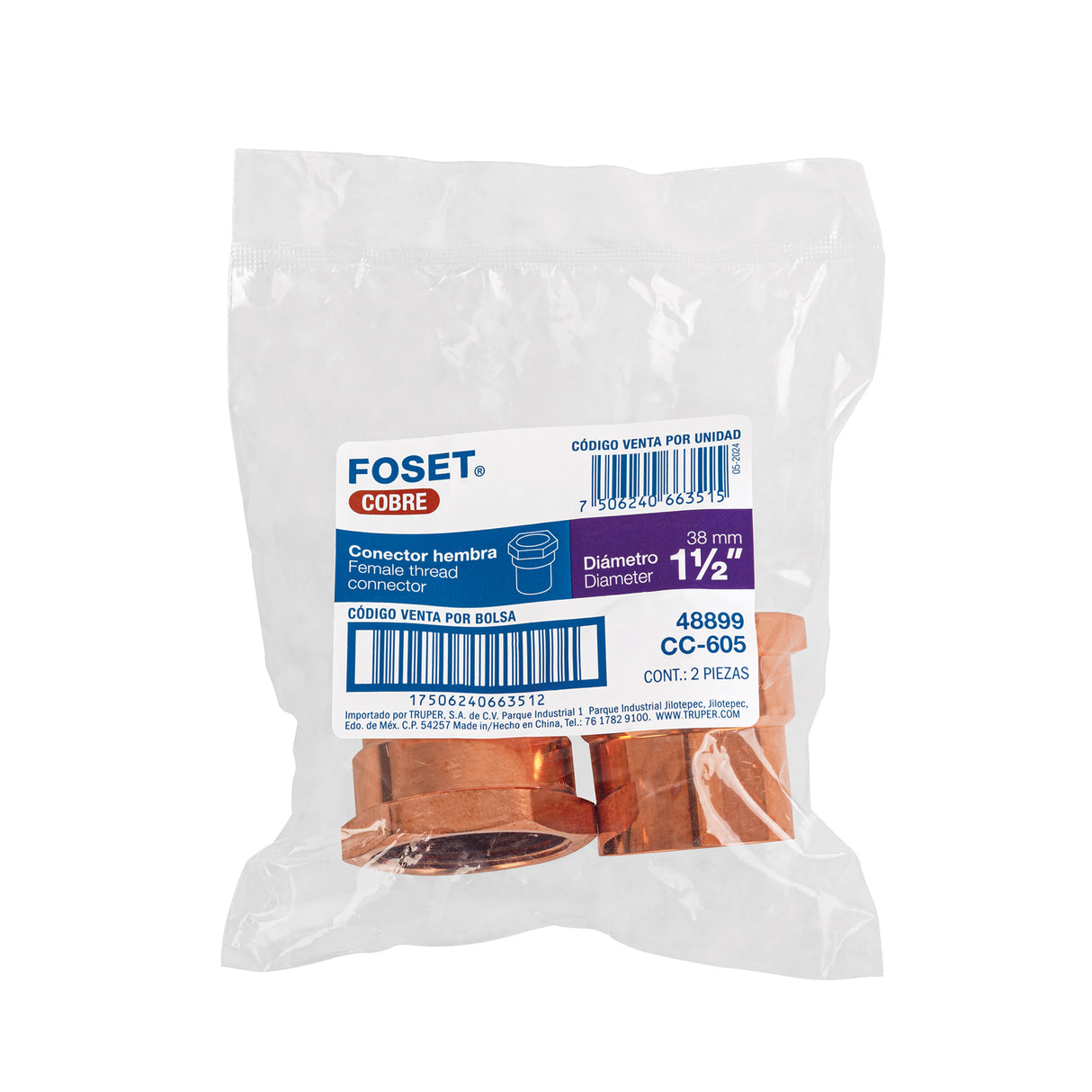 Conector de Cobre, Rosca Interior 1-1/2', Foset