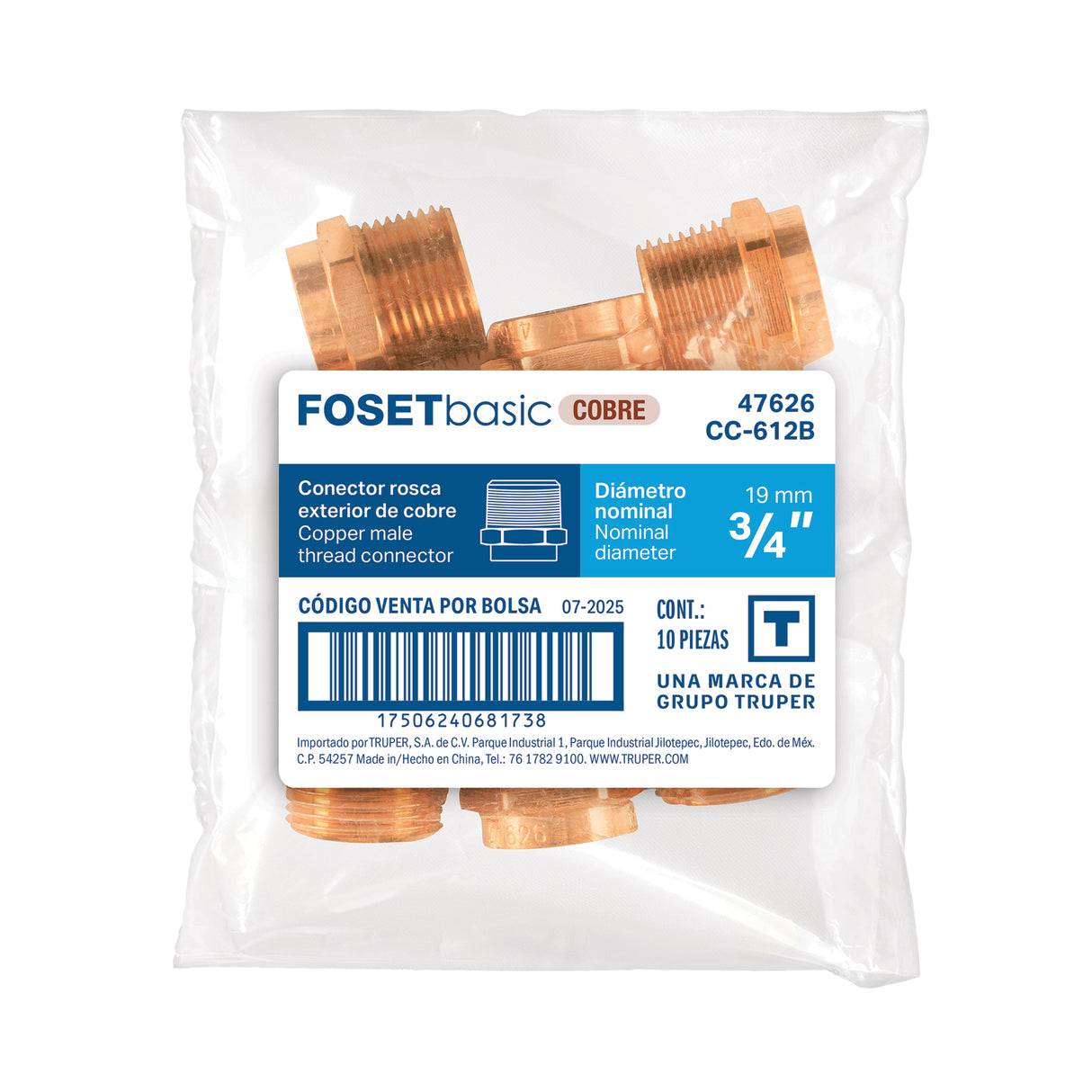 Conector de Cobre de Rosca Exterior 3/4', Foset Basic