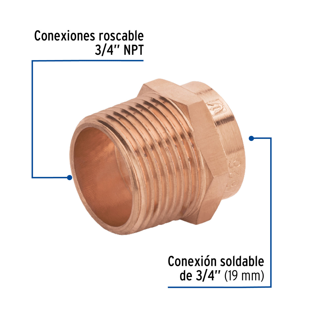 Conector de Cobre de Rosca Exterior 3/4', Foset Basic