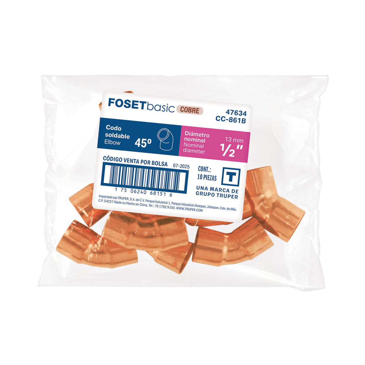 Codo 45° de Cobre 1/2', Foset Basic