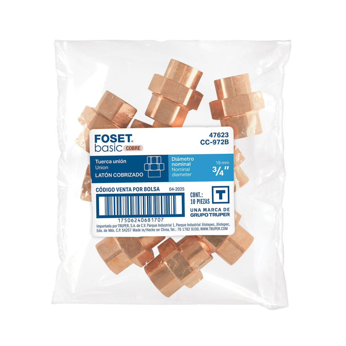 Tuerca Unión de Cobre de 3/4', Foset Basic