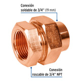 Tuerca Unión Latón Cobrizado 3/4' Rosca Interior, Foset
