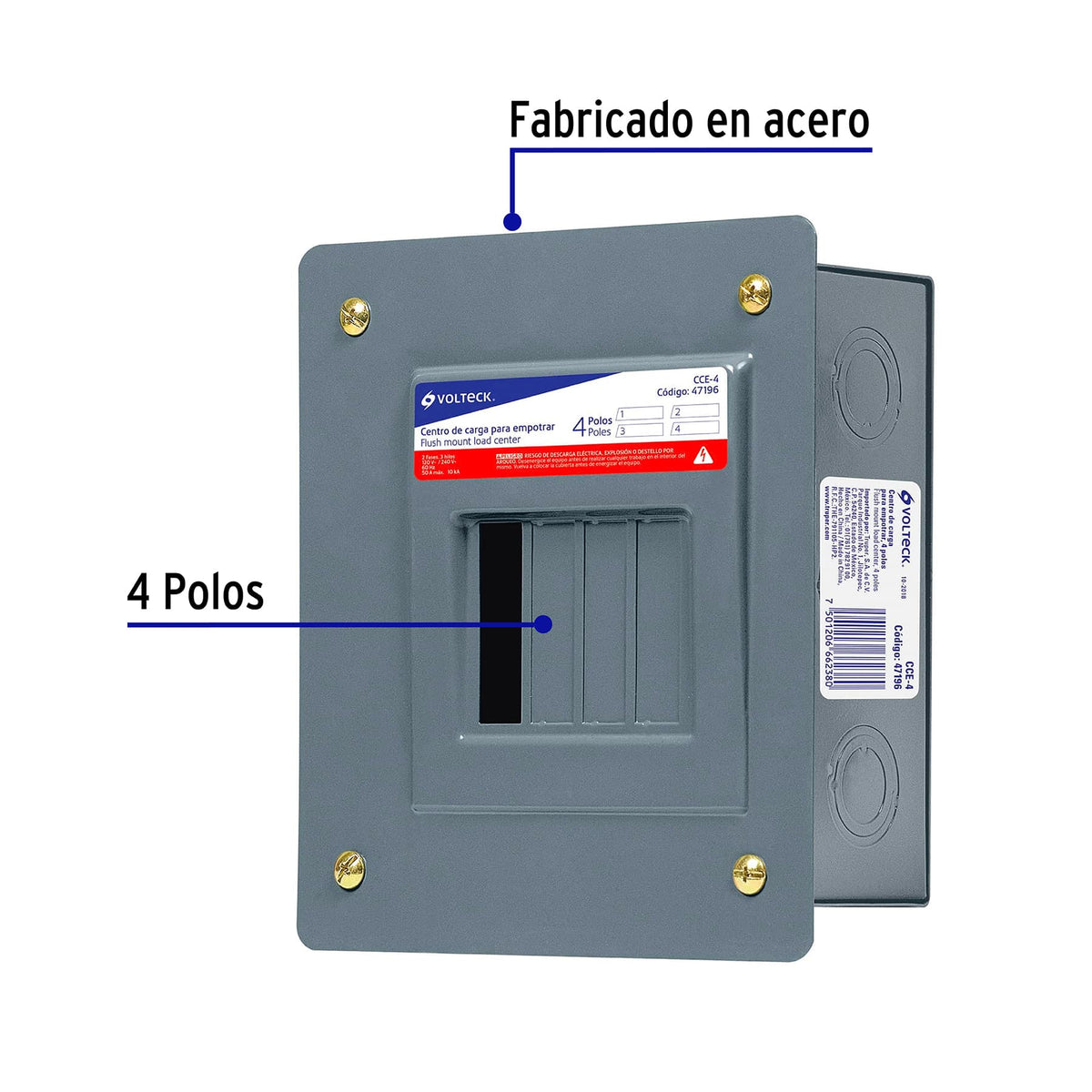 Centro de Carga Empotrable, 4 Polos, Volteck