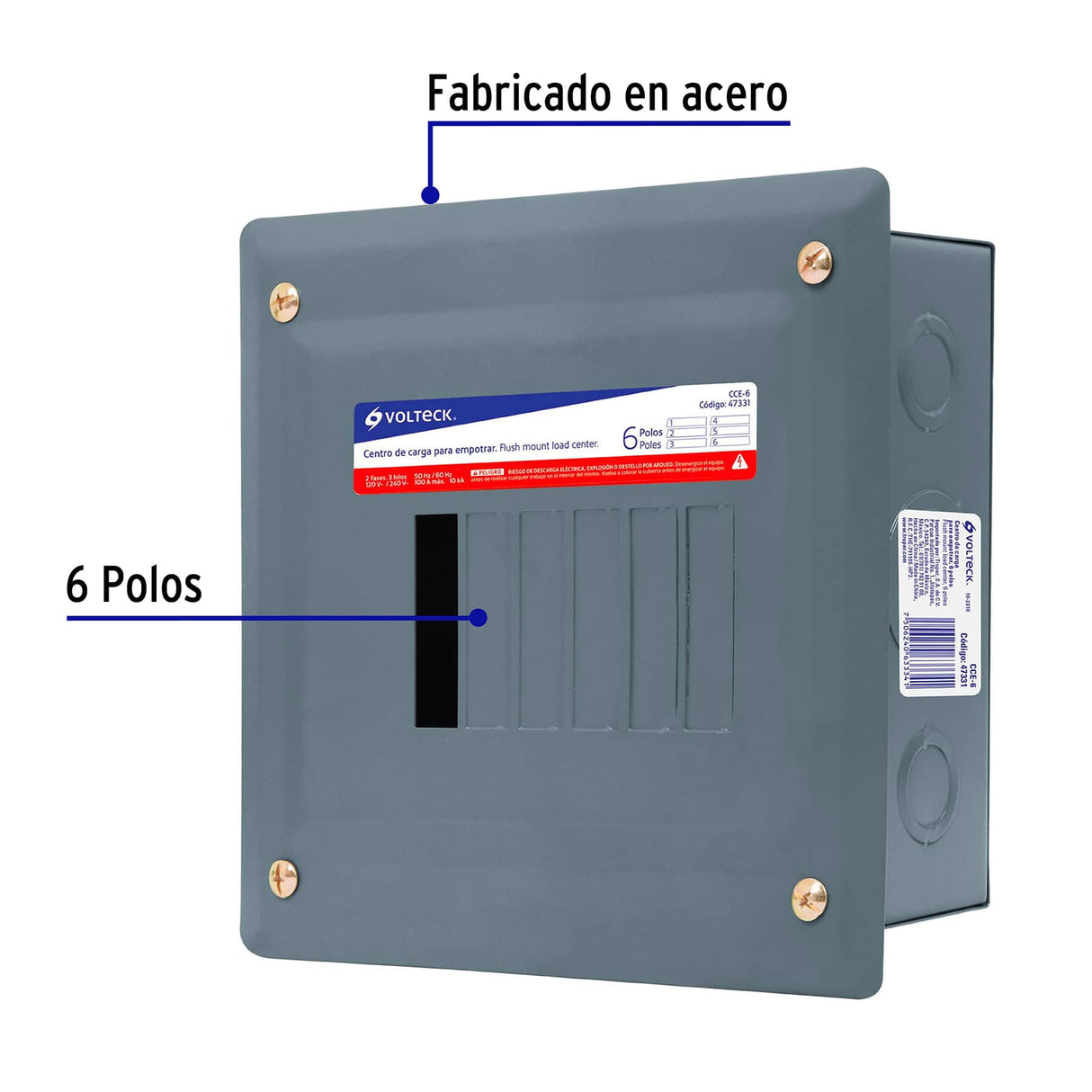 Centro de Carga Empotrable, 6 Polos, Volteck