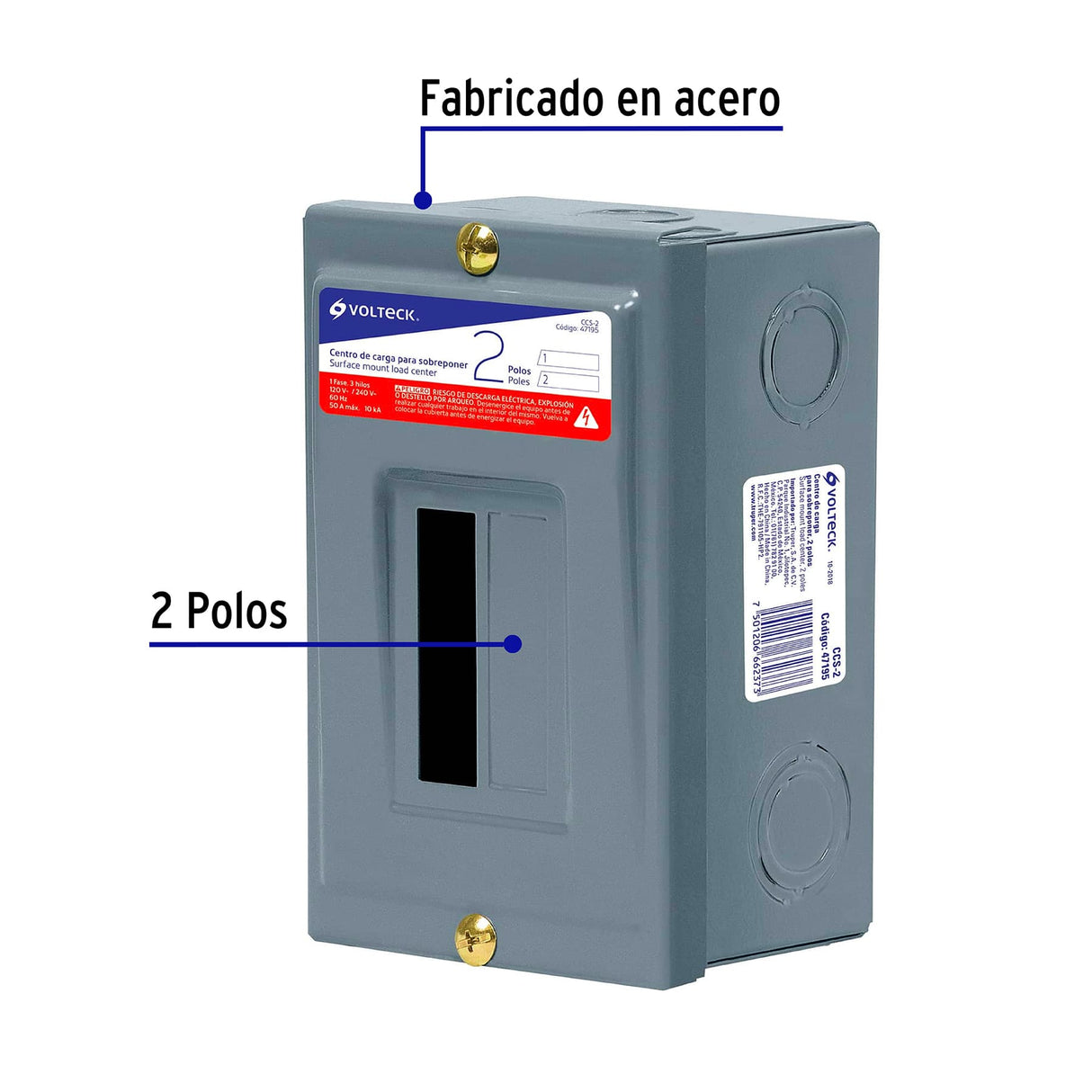 Centro de Carga de Sobreponer, 2 Polos, Volteck