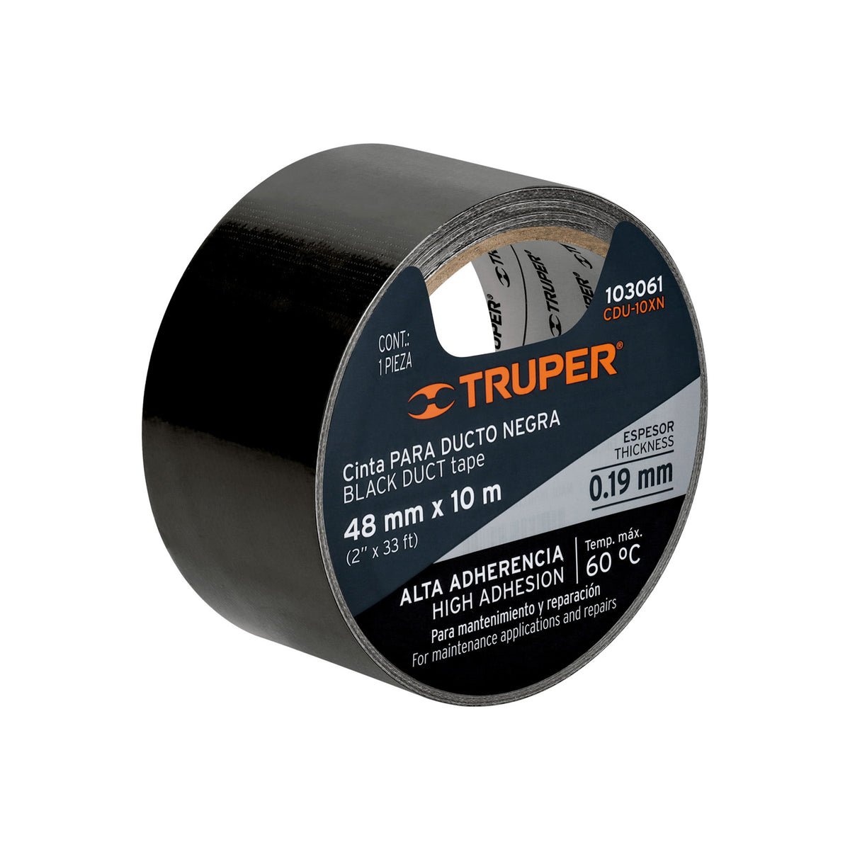 Cinta Negra para Ducto 10M X 48 mm, Espesor 0.19 mm, Truper