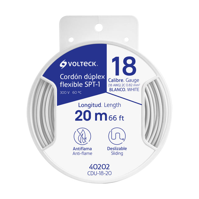Carrete con 20 m cordón dúplex flexible SPT 18 AWG, Volteck