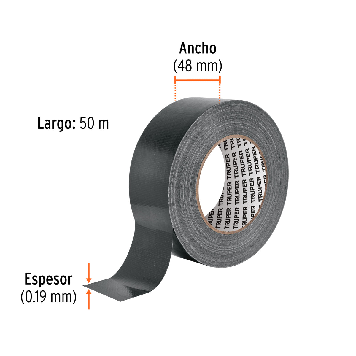 Cinta Negra para Ducto 50M X 48 mm, Espesor 0.19 mm, Truper