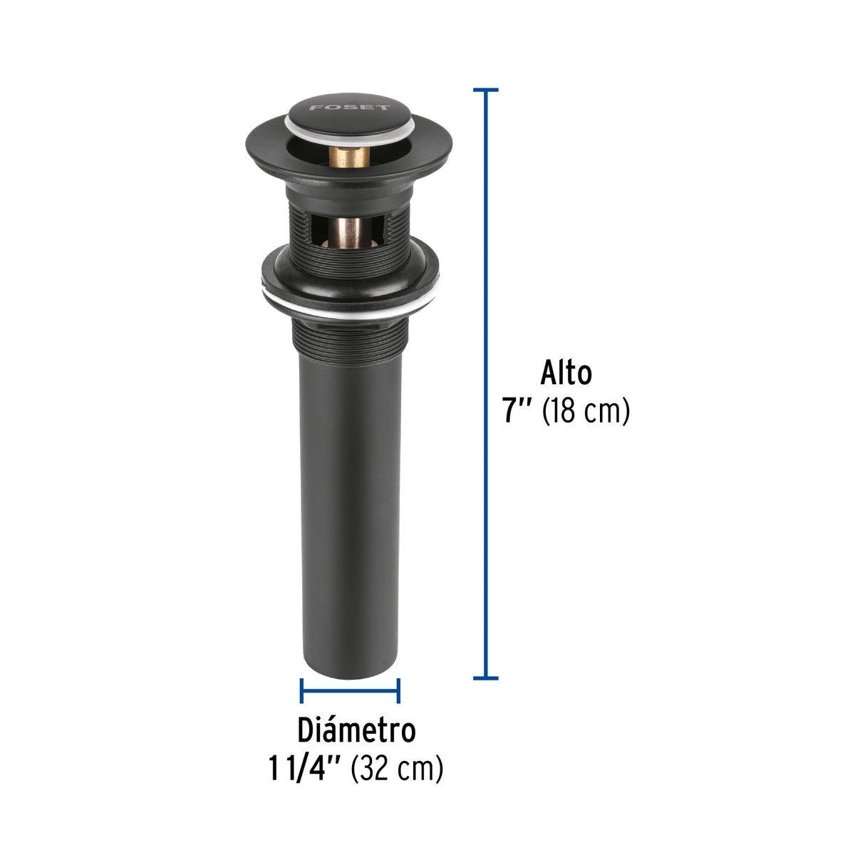 Contra para Lavabo, con Rebosadero, Sistema Push, Negro