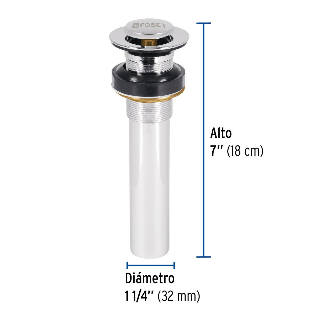 Contra para Lavabo, sin Rebosadero, Sistema Push, Cromo