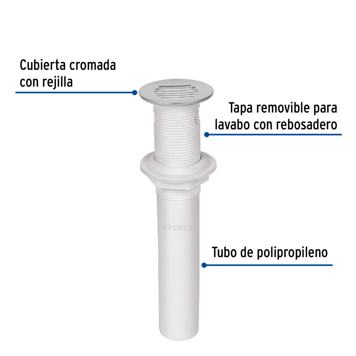 Contra para Lavabo C/Rebosadero, Polipropileno, 1-1/4'