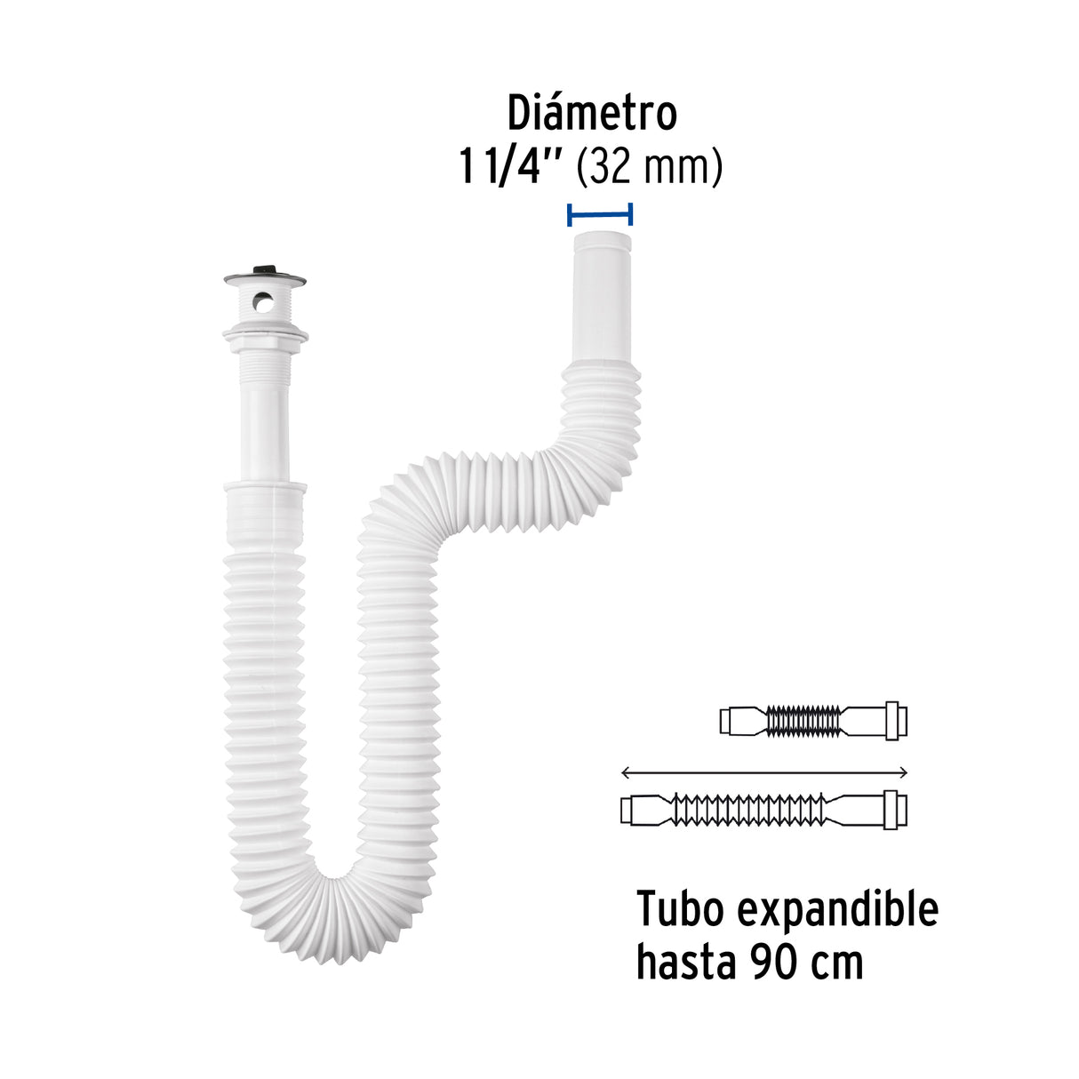 Céspol Flexible para Lavabo, 90 cm, Arillo Metálico, Foset