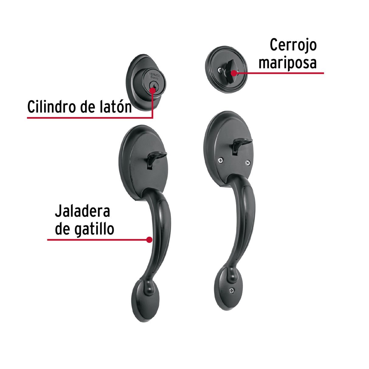 Doble Jaladera y Perilla, Berna Mariposa, Negro, Basic