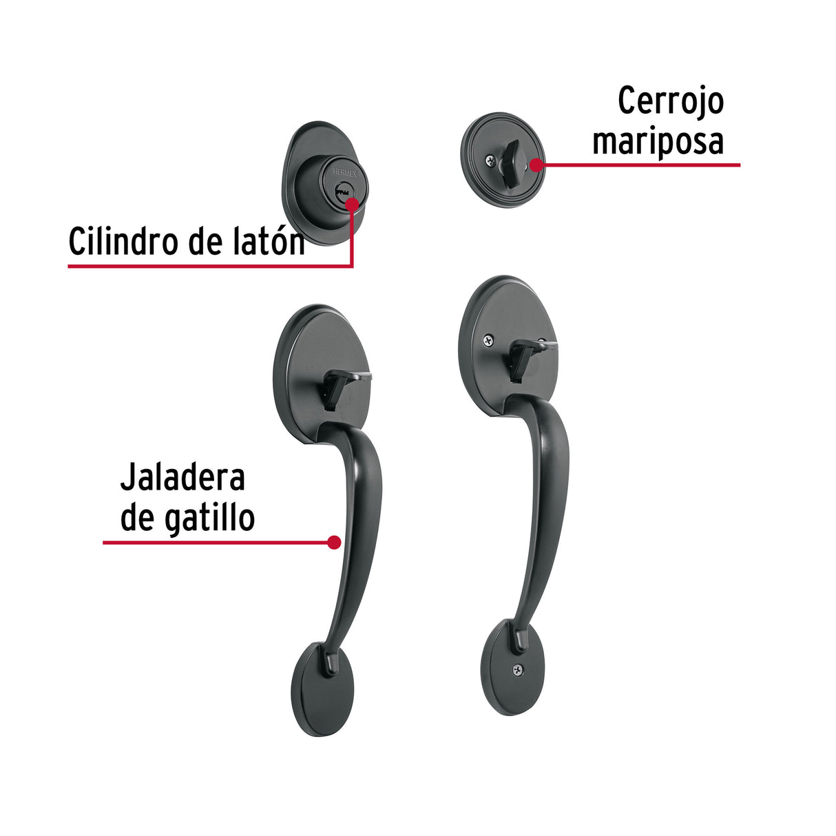 Doble Jaladera, Lugo Llave-mariposa, Negro, Hermex