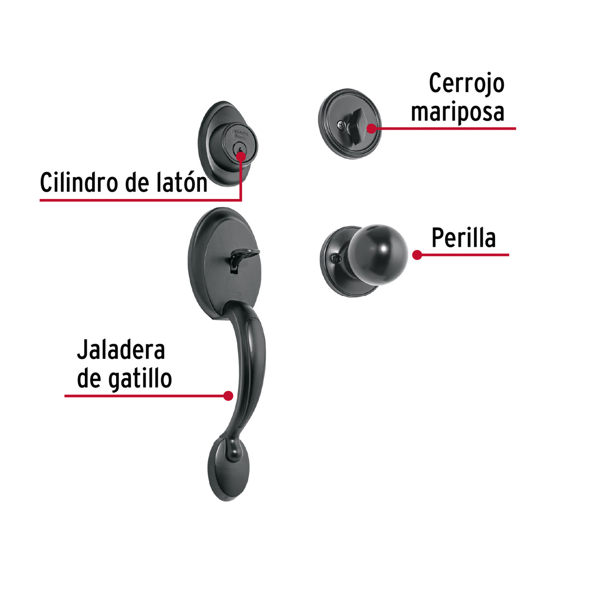 Jaladera y Perilla, Berna Llave-mariposa, Negro, Basic
