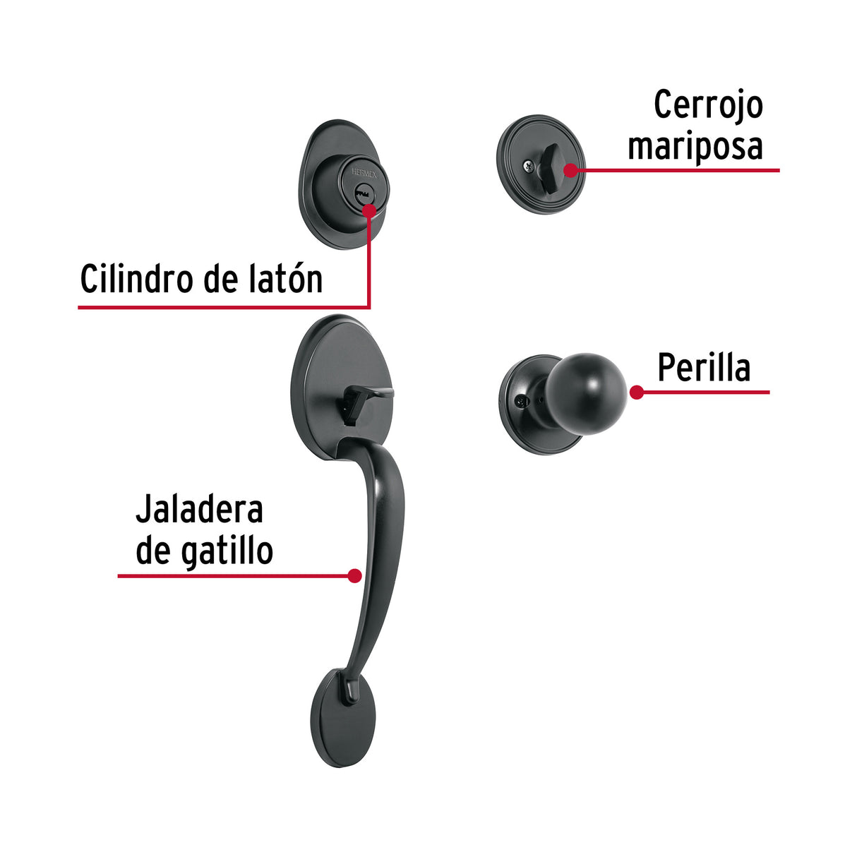 Jaladera/Perilla, Lugo Llave-mariposa, Negro, Hermex