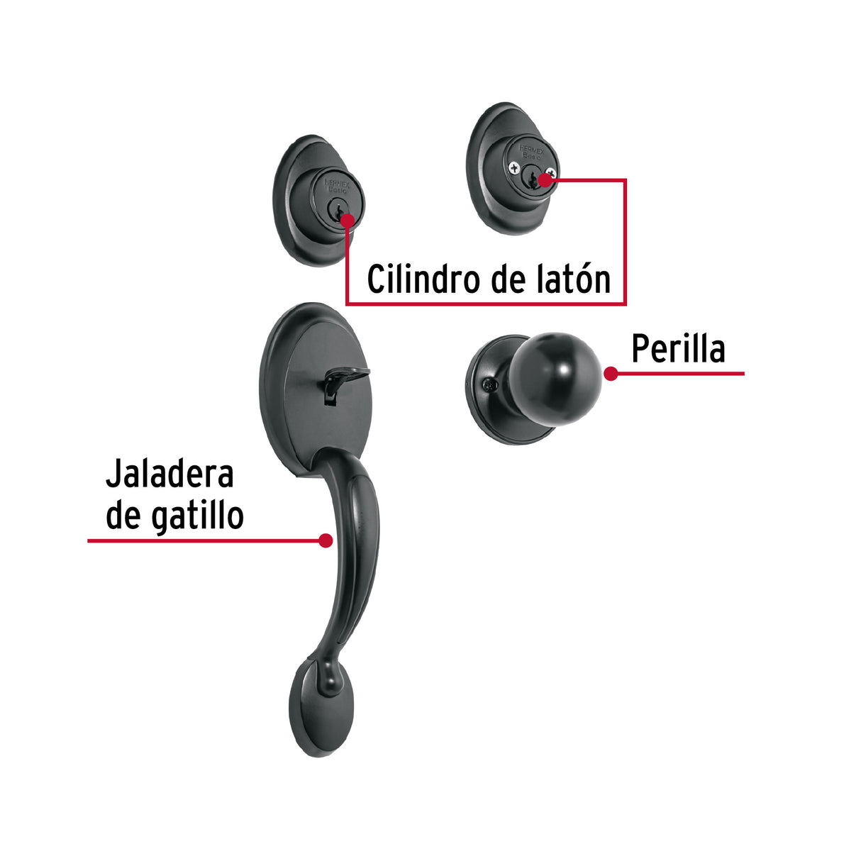 Jaladera y Perilla, Berna Llave-llave, Negro, Basic